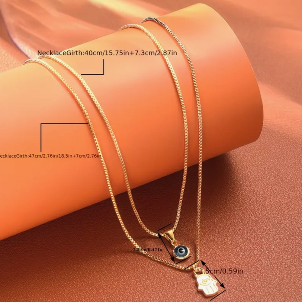 18K Gold Plated Layered Evil Eye & Hamsa Hand Necklace Set NIP - Picture 2 of 6